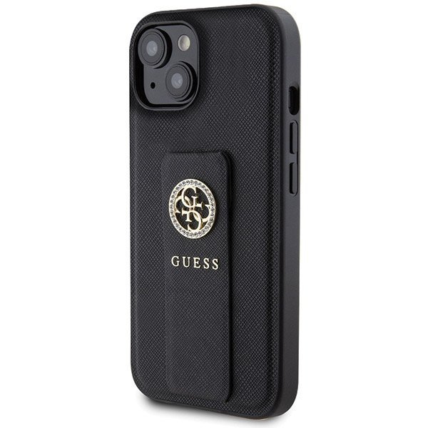 Guess GUHCP15SPGSSADK iPhone 15 / 14 / 13 6.1&quot; czarny/black hardcase Grip Stand 4G Saffiano Strass