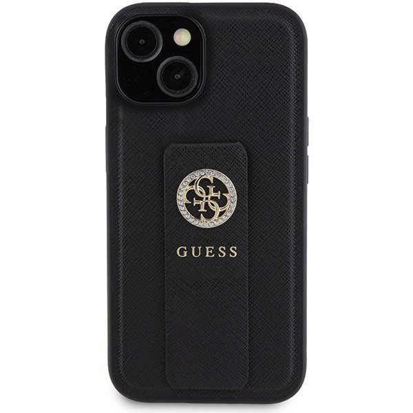 Guess GUHCP15SPGSSADK iPhone 15 / 14 / 13 6.1&quot; czarny/black hardcase Grip Stand 4G Saffiano Strass