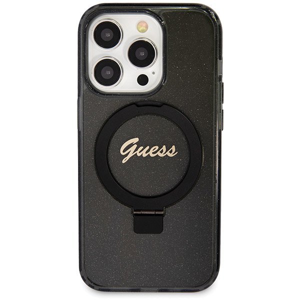 Guess GUHMP13LHRSGSK iPhone 13 Pro / 13 6.1&quot; czarny/black hardcase Ring Stand Script Glitter MagSafe