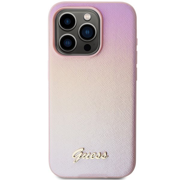 Guess GUHCP14XPSAIRSP iPhone 14 Pro Max 6.7&quot; różowy/pink hardcase Saffiano Iridescent Script