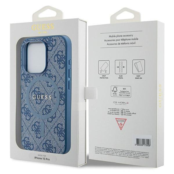 Guess GUHMP14XG4GFRB iPhone 14 Pro Max 6.7&quot; niebieski/blue hardcase 4G Collection Leather Metal Logo MagSafe