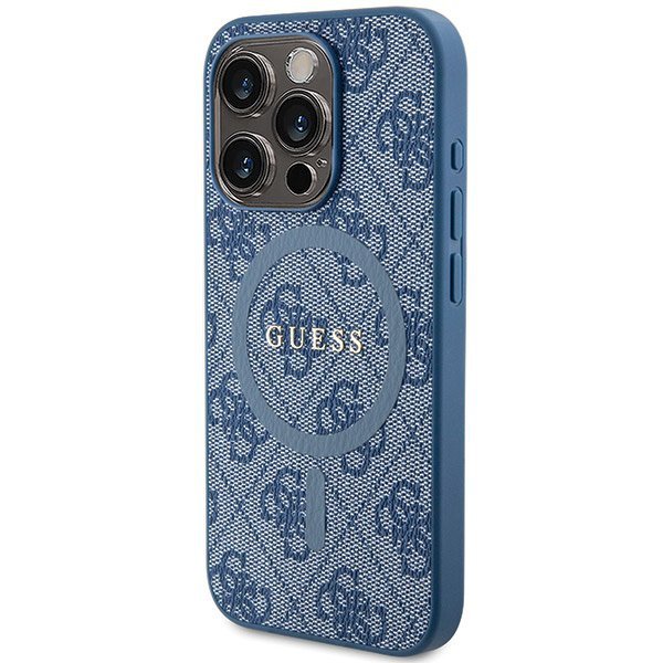 Guess GUHMP15XG4GFRB iPhone 15 Pro Max 6.7&quot; niebieski/blue hardcase 4G Collection Leather Metal Logo MagSafe