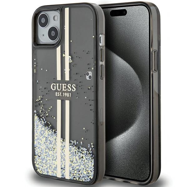 Guess GUHCP15SLFCSEGK iPhone 15 / 14 / 13 6.1&quot; czarny/black hardcase Liquid Glitter Gold Stripes