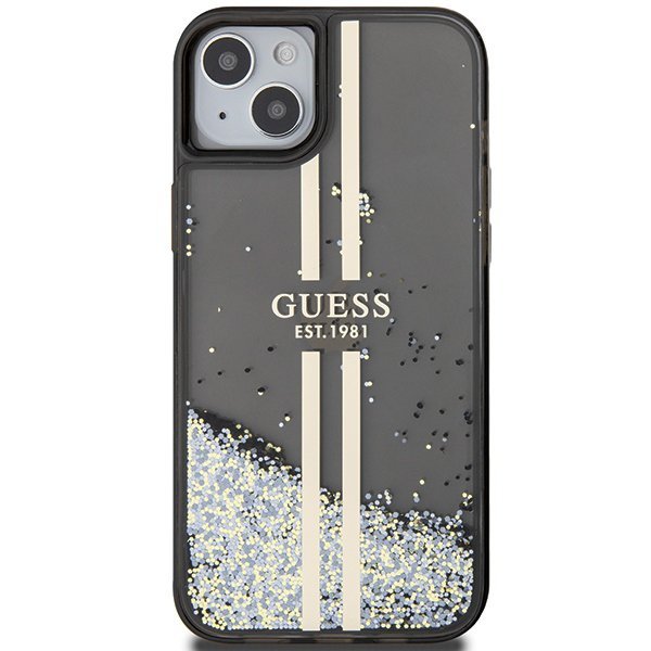 Guess GUHCP15SLFCSEGK iPhone 15 / 14 / 13 6.1&quot; czarny/black hardcase Liquid Glitter Gold Stripes