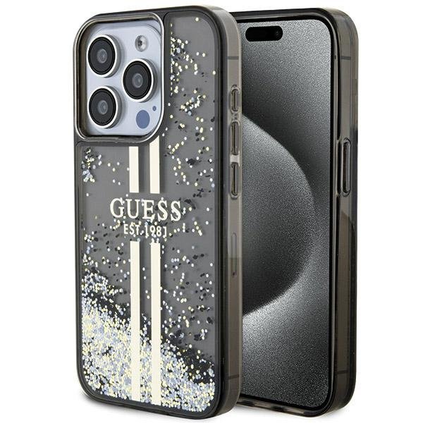 Guess GUHCP15LLFCSEGK iPhone 15 Pro 6.1&quot; czarny/black hardcase Liquid Glitter Gold Stripes