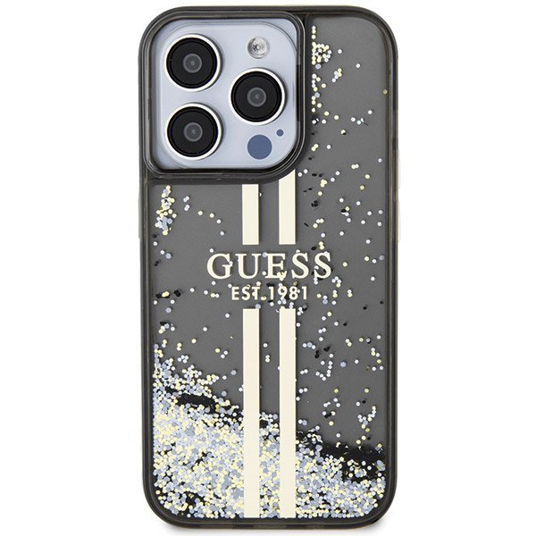 Guess GUHCP15XLFCSEGK iPhone 15 Pro Max 6.7&quot; czarny/black hardcase Liquid Glitter Gold Stripes