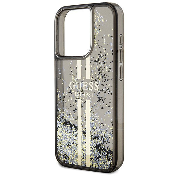 Guess GUHCP15XLFCSEGK iPhone 15 Pro Max 6.7&quot; czarny/black hardcase Liquid Glitter Gold Stripes