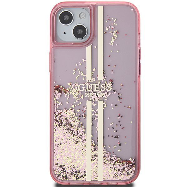 Guess GUHCP15SLFCSEGP iPhone 15 / 14 / 13 6.1&quot; różowy/pink hardcase Liquid Glitter Gold Stripes
