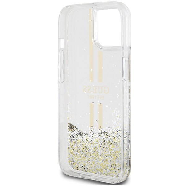 Guess GUHCP15MLFCSEGT iPhone 15 Plus / 14 Plus 6.7&quot; transparent hardcase Liquid Glitter Gold Stripes