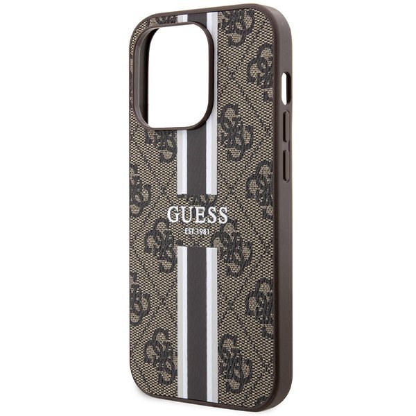 Guess GUHMP15LP4RPSW iPhone 15 Pro 6.1&quot; brązowy/brown hardcase 4G Printed Stripes MagSafe