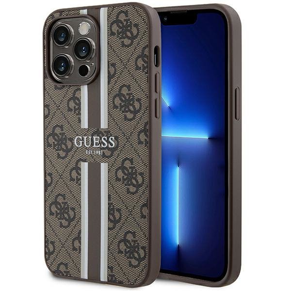 Guess GUHMP15XP4RPSW iPhone 15 Pro Max 6.7&quot; brązowy/brown hardcase 4G Printed Stripes MagSafe