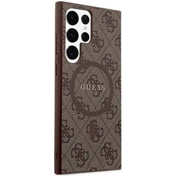 Guess GUHMS24LG4GFRW S24 Ultra S928 brązowy/brown hardcase 4G Collection Leather Metal Logo MagSafe