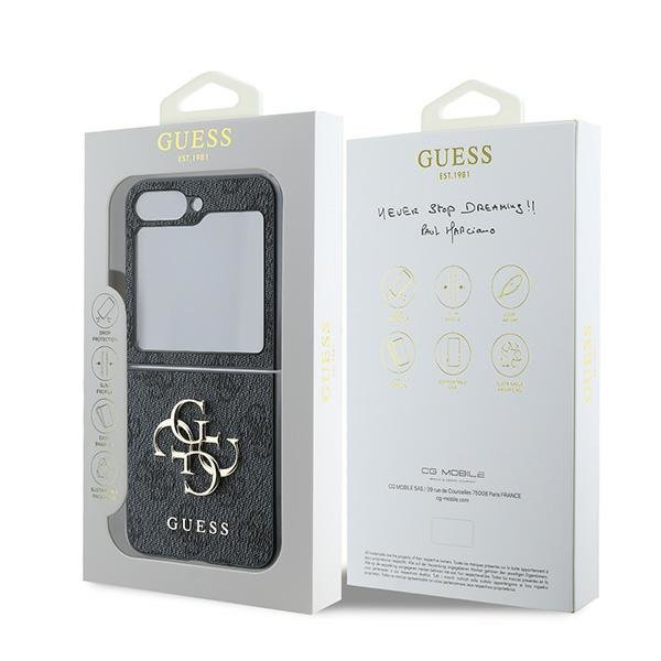 Guess GUHCZF64GMGGR Z Flip6 F741czarny/black Leather 4G Metal Logo