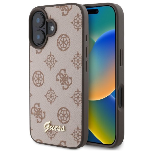 Guess GUHMP16SPGPYSW iPhone 16 6.1&quot; brązowy/brown hardcase Peony Script MagSafe