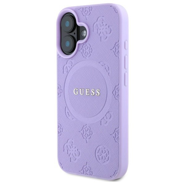 Guess GUHMP16SPSAPSMEU iPhone 16 6.1&quot; fioletowy/purple hardcase Saffiano Peony Classic Logo MagSafe