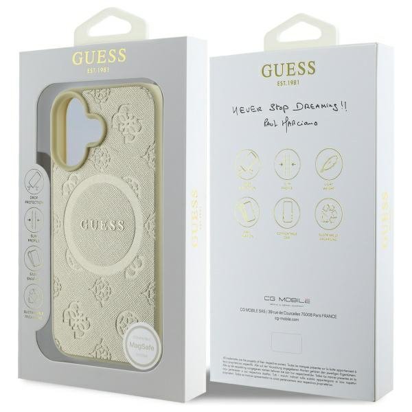 Guess GUHMP16SPSAPSMED iPhone 16 6.1&quot; złoty/gold hardcase Saffiano Peony Classic Logo MagSafe