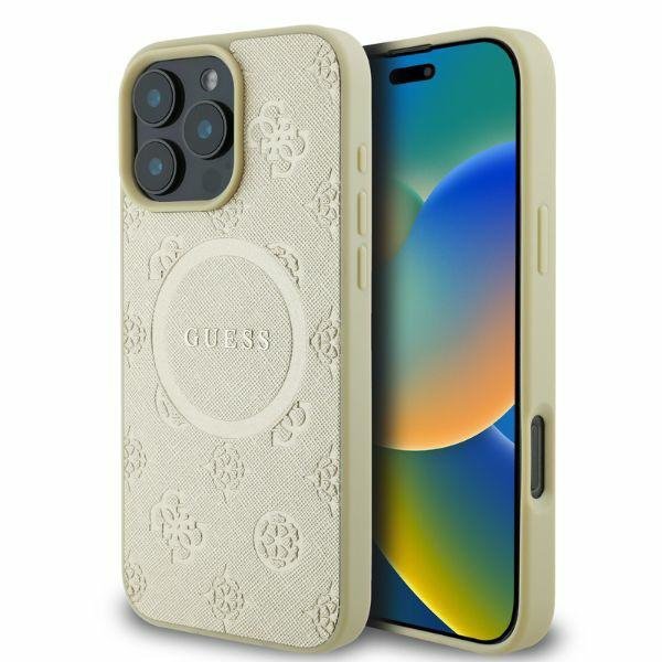 Guess GUHMP16LPSAPSMED iPhone 16 Pro 6.3&quot; złoty/gold hardcase Saffiano Peony Classic Logo MagSafe