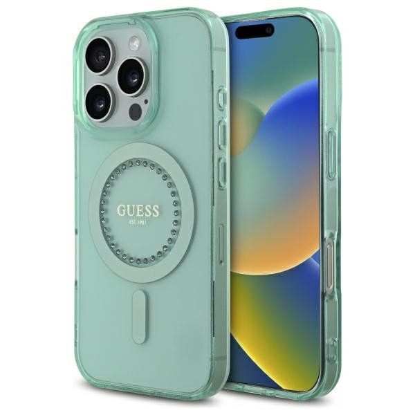 Guess GUHMP16LPFTDTEN iPhone 16 Pro 6.3&quot; zielony/green hardcase IML Rhinestones MagSafe