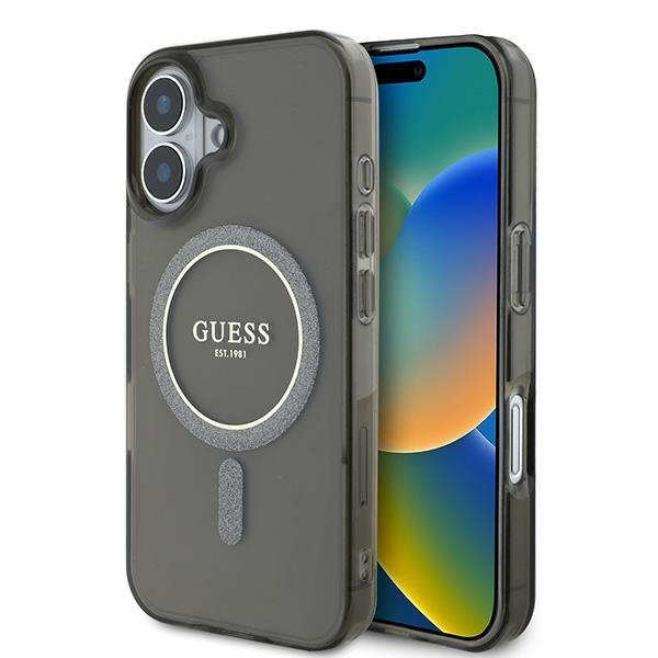 Guess GUHMP16SHFGEREK iPhone 16 6.1&quot; czarny/black hardcase IML Glitter Circle MagSafe