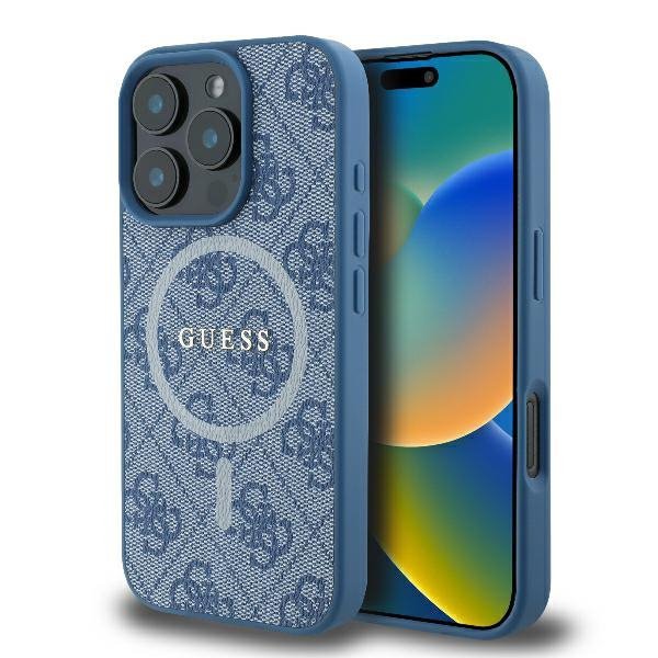 Guess GUHMP16LG4GFRB iPhone 16 Pro6.3&quot; niebieski/blue hardcase 4G Ring Classic Logo MagSafe