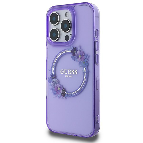 Guess GUHMP16LHFWFCU iPhone 16 Pro 6.3&quot; fioletowy/purple hardcase IML Flowers Wreath MagSafe