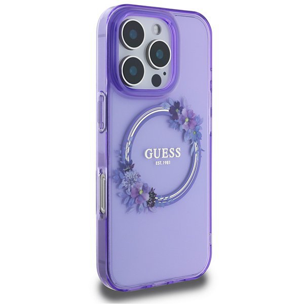 Guess GUHMP16LHFWFCU iPhone 16 Pro 6.3&quot; fioletowy/purple hardcase IML Flowers Wreath MagSafe
