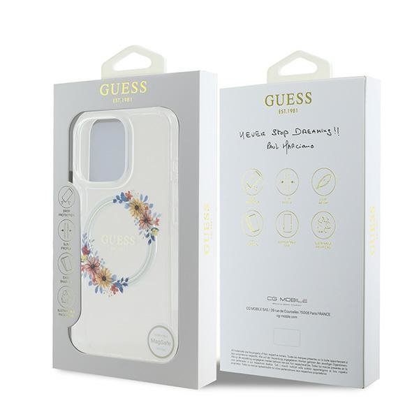 Guess GUHMP16LHFWFCT iPhone 16 Pro 6.3&quot; przeźroczysty/transprent hardcase IML Flowers Wreath MagSafe