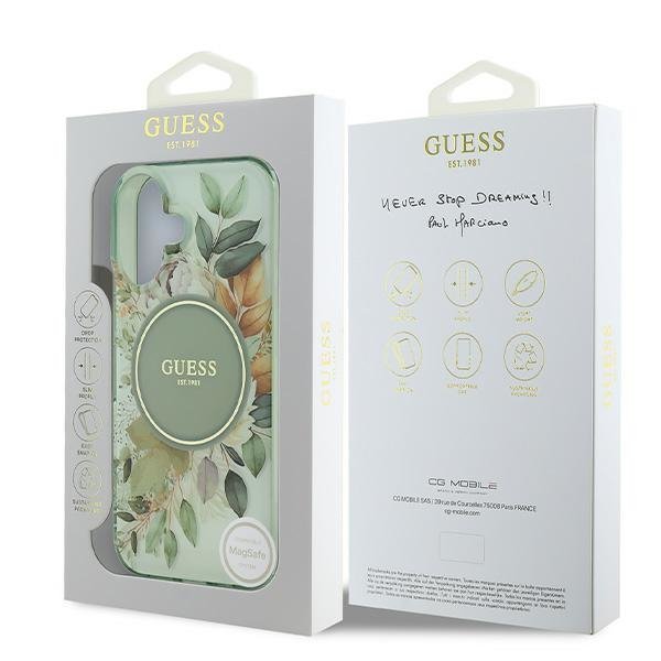 Guess GUHMP16SHFWBDCEN iPhone 16 6.1&quot; zielony/green hardcase IML Flower & Tonal Circle MagSafe