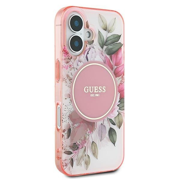Guess GUHMP16SHFWBDCEP iPhone 16 6.1&quot; różowy/pink hardcase IML Flower & Tonal Circle MagSafe