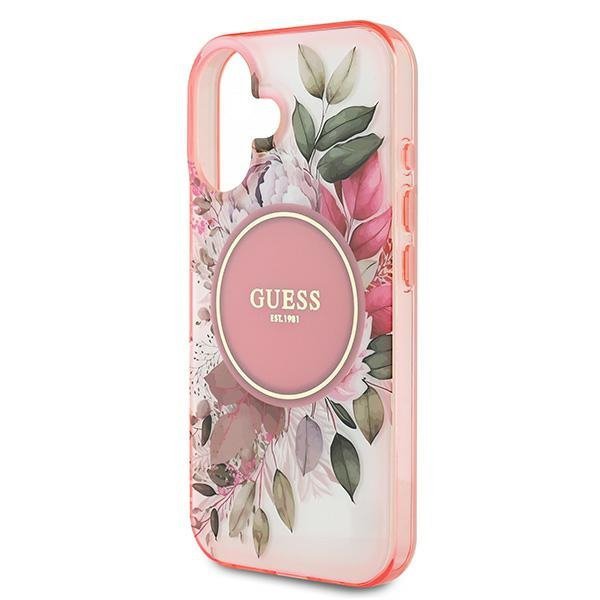 Guess GUHMP16SHFWBDCEP iPhone 16 6.1&quot; różowy/pink hardcase IML Flower & Tonal Circle MagSafe