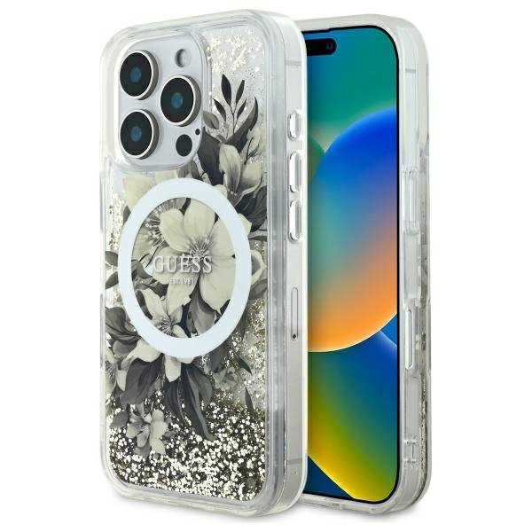 Guess GUHMP16LLFMWTE iPhone 16 Pro6.3&quot; beżowy/beige hardcase Liquid Glitter Flower MagSafe
