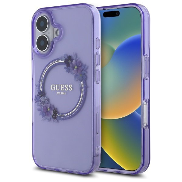 Guess GUHMP16SHFWFCU iPhone 166.1&quot; fioletowy/purple hardcase IML Flowers Wreath MagSafe