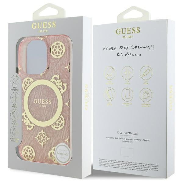 Guess GUHMP16LH4PYEEP iPhone 16 Pro 6.3&quot; różowy/pink hardcase IML Peony On 4G Background MagSafe