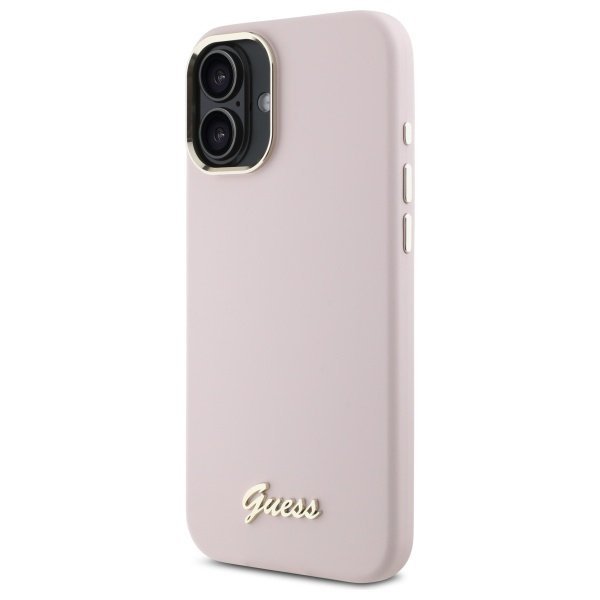 Guess GUHCP16MSMBSLP iPhone 16 Plus 6.7&quot; różowy/pink hardcase Silicone Script Metal Logo & Frame