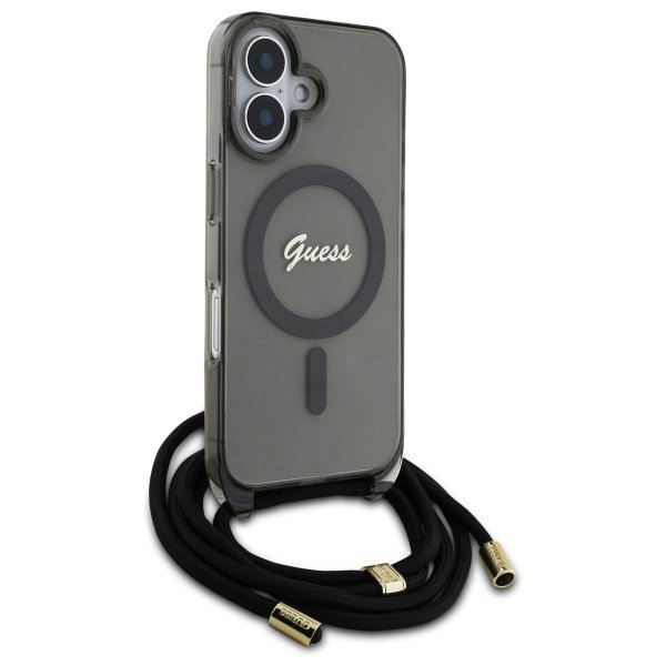 Guess GUHMP16SHCTSGNSK iPhone 16 6.1&quot;    czarny/black hardcase Crossbody Cord Script MagSafe
