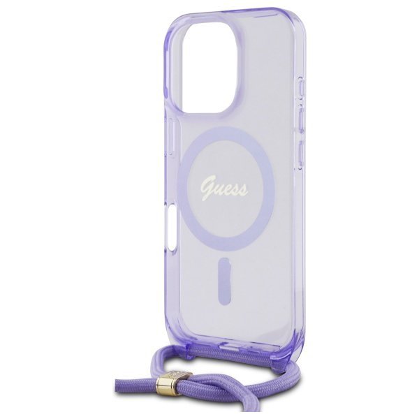 Guess GUHMP16XHCTSGNSU iPhone 16 Pro Max 6.9&quot; fioletowy/purple hardcase Crossbody Cord Script MagSafe
