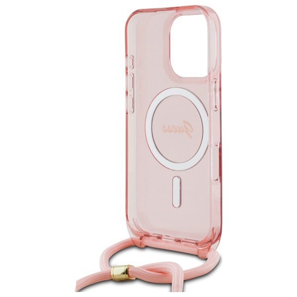 Guess GUHMP16XHCTSGNSP iPhone 16 Pro Max 6.9&quot; różowy/pink hardcase Crossbody Cord Script MagSafe
