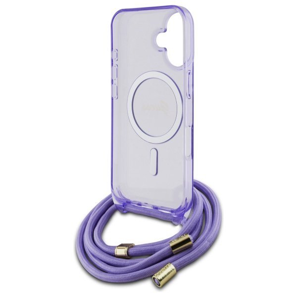 Guess GUHMP16SHCTSGNSU iPhone 16 6.1&quot;    fioletowy/purple hardcase Crossbody Cord Script MagSafe
