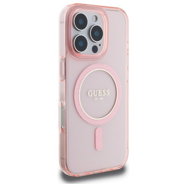 Guess GUHMP16LHFGEREP iPhone 16 Pro 6.3&quot; różowy/pink hardcase IML Glitter Circle MagSafe