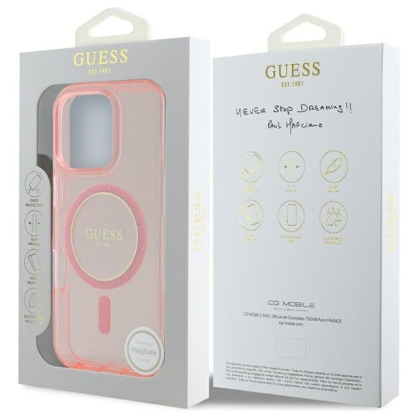 Guess GUHMP16LHFGEREP iPhone 16 Pro 6.3&quot; różowy/pink hardcase IML Glitter Circle MagSafe