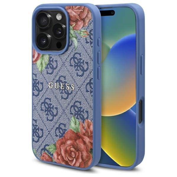 Guess GUHMP16LP4ROPEMCB iPhone 16 Pro    6.3&quot; niebieski/blue hardcase 4G Flowers Print MagSafe