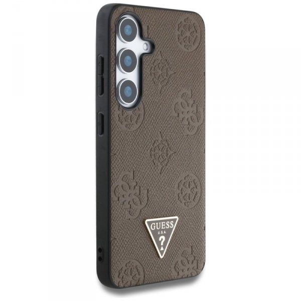 Etui Guess Grained Hot Stamp Peony       Pattern Triangle Logo MagSafe do Samsung Galaxy S25 brązowy