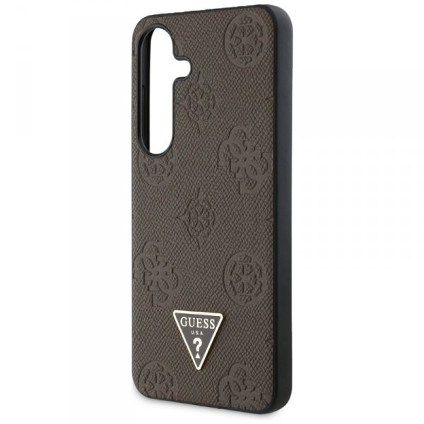 Etui Guess Grained Hot Stamp Peony       Pattern Triangle Logo MagSafe do Samsung Galaxy S25 brązowy