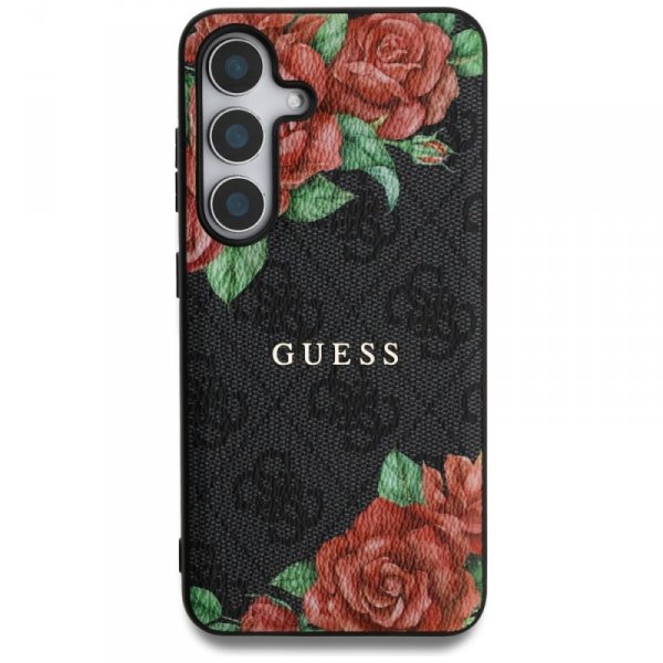 Etui Guess Leather 4G Flowers Print      Metal Classic Logo MagSafe Samsung Galaxy S25 czarny