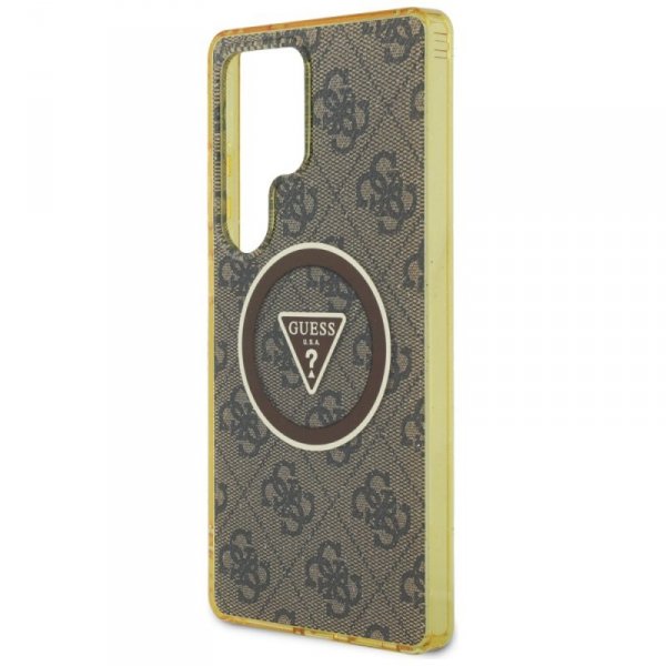 Etui Guess 4G Glitter Triangle Buttons   MagSafe do Samsung Galaxy S25 Ultra brązowy