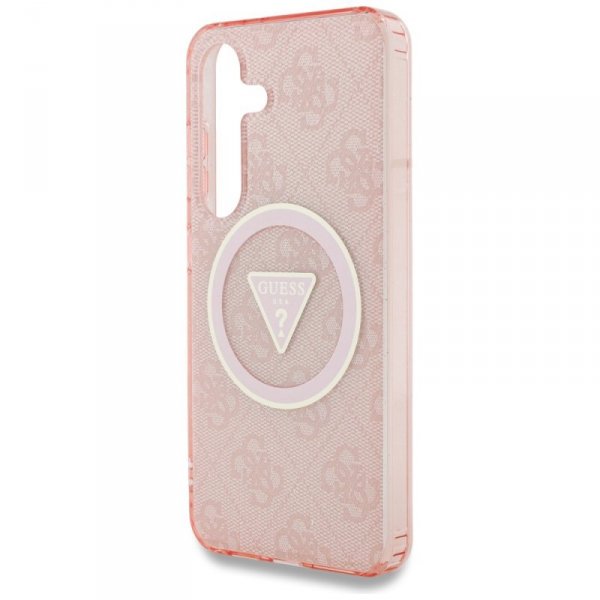 Etui Guess 4G Glitter Triangle Buttons MagSafe do Samsung Galaxy S25 różowy