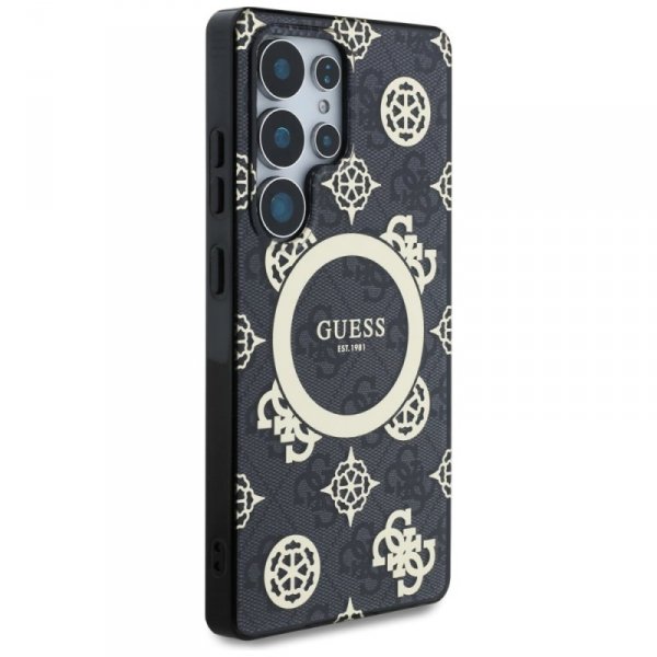 Etui Guess 4G Background Gold            Electroplated Peony Pattern MagSafe do Samsung Galaxy S25 Ultra czarny