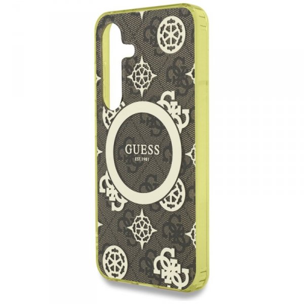 Etui Guess 4G Background Gold            Electroplated Peony Pattern MagSafe do Samsung Galaxy S25 brązowy