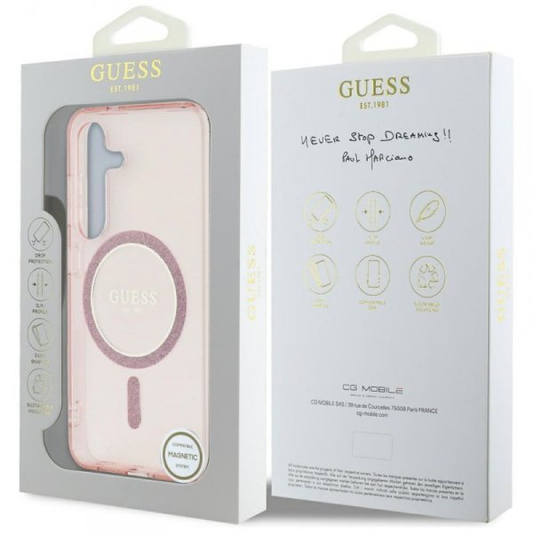 Etui Guess Glitter Circle Classic Logo   MagSafe do Samsung Galaxy S25 różowy