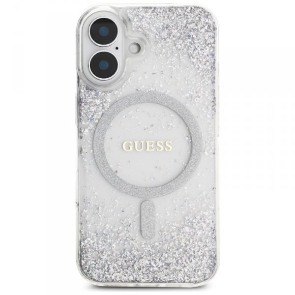 Etui Guess HC Resin Bottom Glitter do    iPhone 16 MagSafe srebrny